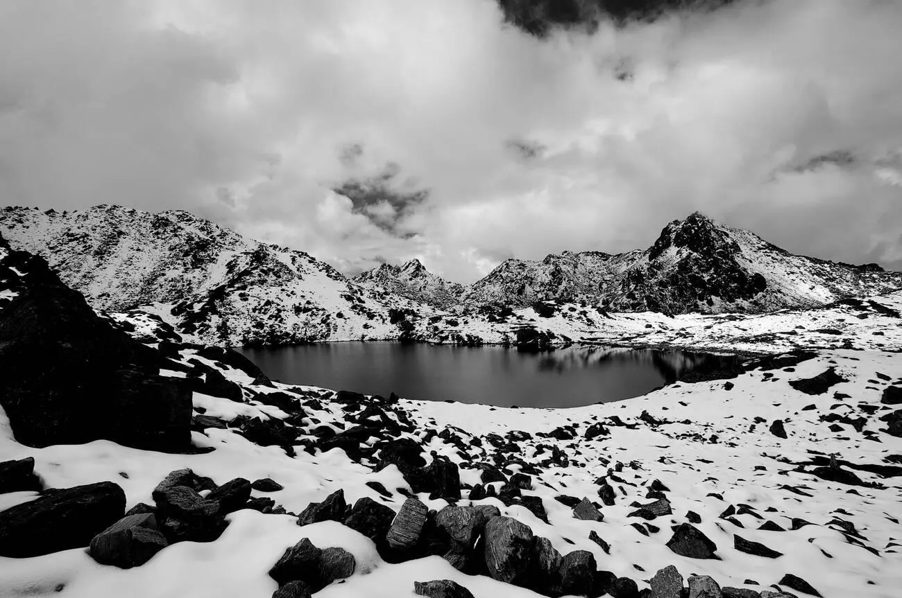 Gosaikunda - a frozen lake high up in Himalayas, in Nepal's Langtang National Park